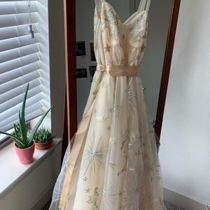 Cream gold and silver full length tulle dress
